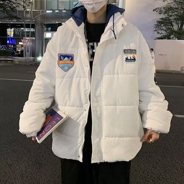 韓系時尚潮流撞色連帽棉服男冬季新款休閒百搭寬鬆上衣男
