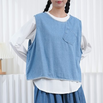 簡約縫綫設計牛仔背心122398C