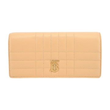 [平輸版]BURBERRY  TB金字LOGO格紋絎縫羊皮翻蓋長夾(金沙色)真品平輸