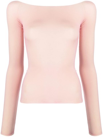MM6 Maison Margiela - boat-neck long-sleeve T-shirt - women - Polyamide/Elastane - XS - Pink