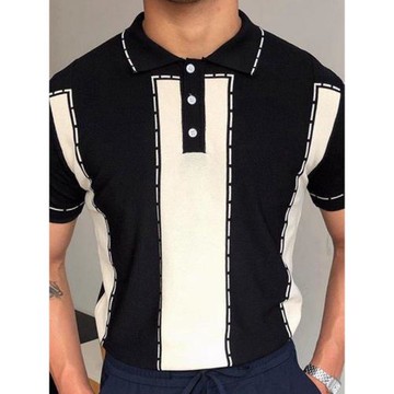 2023夏季新款男士薄款針織短袖拼接撞色商務Polo衫潮Men T-Shirt