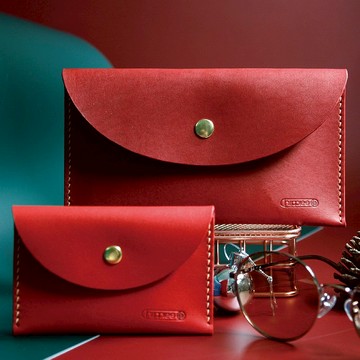 真皮信封手拿包 (酒紅)