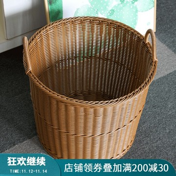 仿藤編提手臟衣桶 圓形衣物收納桶浴室塑料洗衣籃子 收納筐玩具桶
