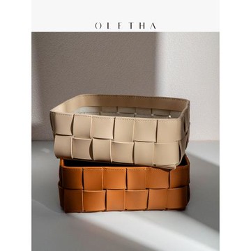 OLETHA高級感編織bv收納盒玄關衣帽間梳妝臺收納籃客廳桌面置物筐