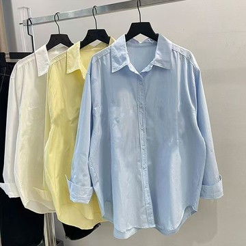 S-3XL 大尺碼純棉襯衫小眾復古寬松百搭簡約純色休閑氣質防曬襯衣上衣