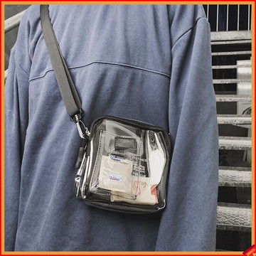 【透明果凍質感】男女小背包 PVC透明斜背包 果凍蹦迪包 簡約百搭ins學生韓版單肩小方包 男用側背包 透明包包 男款斜