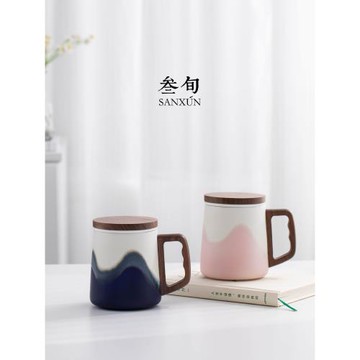 三旬山海馬克杯泡茶杯陶瓷茶水分離杯男女帶蓋辦公室過濾水杯杯子