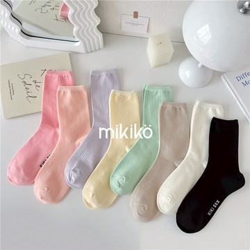 現貨襪子｜低彩度色系中筒襪【OT326】春夏色 薄款 素面 小清新 學院風 學生襪 堆堆襪 中筒襪 可愛襪子 襪子女