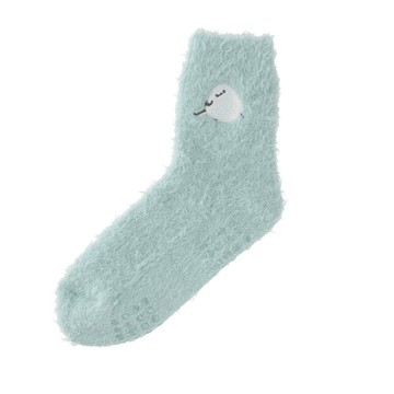 日本 friendshill - 保濕加工 可愛刺繡毛絨溫暖室內襪-長尾山雀-薄荷 (22-25cm)
