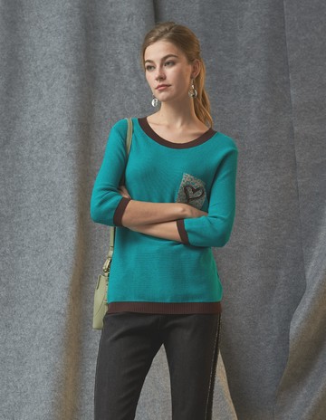 ★【喜芝梅】愛心口袋七分袖針織上衣(兩色；M-L) 224700511