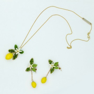Pamycarie夏日樹枝黏土檸檬植物耳環項鍊套裝