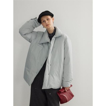 moofeel短款羽絨服立領白鴨絨2024新款設計感斜門襟小個子外套