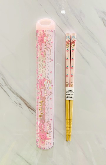 【震撼精品百貨】My Melody_美樂蒂~日本SANRIO三麗鷗美樂蒂造型餐具筷子附盒-玫瑰*49703