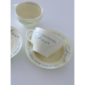 原創法式風韓國ins博主同款餐具復古風奶油色咖啡杯碟法文早餐盤