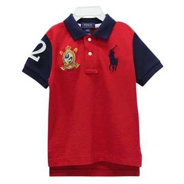 Ralph Lauren 男童徽章經典刺繡大馬短袖POLO衫-紅/藍(2/2T)