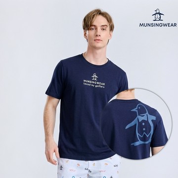 【Munsingwear 企鵝】網路獨家 男款藏青色後背大企鵝低調同色印花短袖T恤 MGXL2505
