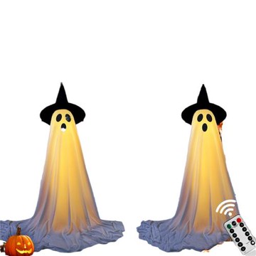 萬圣節發光幽靈裝飾 LED幽靈遙控串燈庭院門廊室內外站立鬼派對