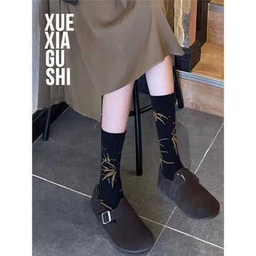 靴下故事 ins襪女潮女襪子高端金竹提花復古襪國潮女中筒襪羊毛襪