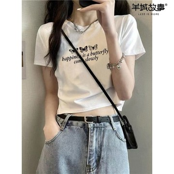 可鹽可甜~有範！ 短版上衣 韓系短板 小可愛 蝴蝶印花 少女衣服 甜美風女裝 厚磅短t 短版 t恤 短t 辣妹上衣 短板