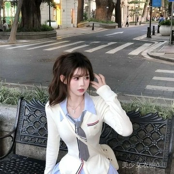 免運 台灣出貨 伯恩少女  鞦季學院風顯瘦設計感假兩件上衣百褶半身裙兩件套裝女限時下殺 012
