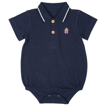 akachan honpo - 短袖POLO包屁衣-深藍色