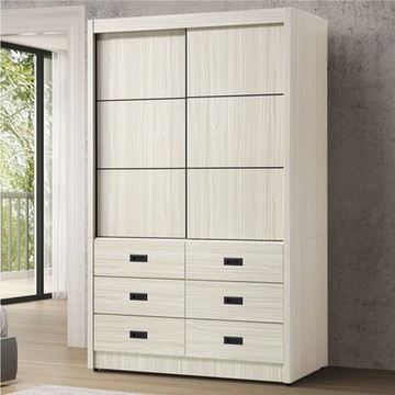 文創集 麗絲4尺推門六抽衣櫃(二色可選)-120x60.6x196cm免組