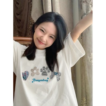 【現貨】短袖上衣 t恤女 卡通印花短袖 可愛風衣服 寬鬆上衣 印花 t恤 顯瘦上衣 短袖t恤女 可愛穿搭 學院風上衣