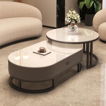 巖板茶幾客廳2024新款家用現代簡約輕奢高級感橢圓網紅小戶型茶桌