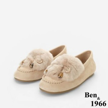 Ben&1966高級頭層羊皮流行舒適兔毛樂福鞋-粉紅(258142)