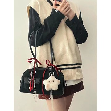 復古韓國拼接腋下手提波士頓包