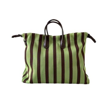 UR大容量綠色條紋托特包包女式2024新款夏季高級感單肩斜挎手提包