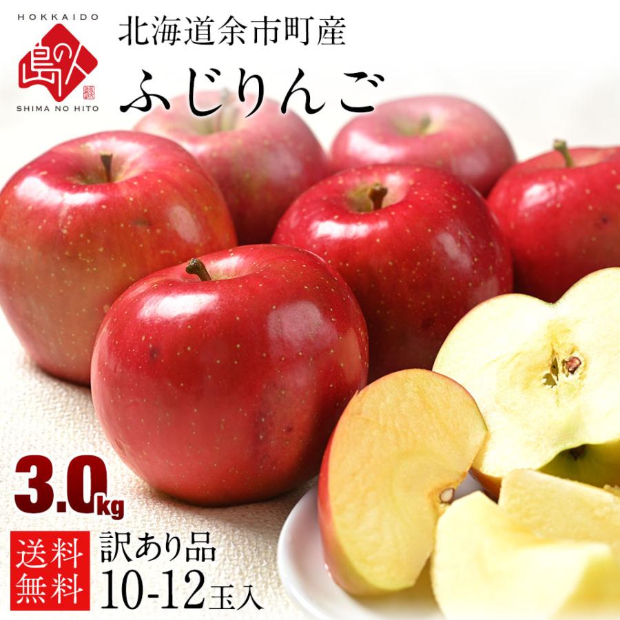 北海道 余市産 りんご リンゴ 10-12玉入り3kg 訳あり品・品種：ふじ　送料無料 林檎 フルーツ 果物