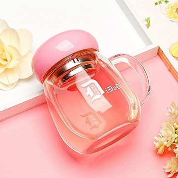臺灣出貨⚡【可開發票】批發花茶杯開業禮品女士水杯把手手柄帶耳朵玻璃杯漂亮精緻杯子