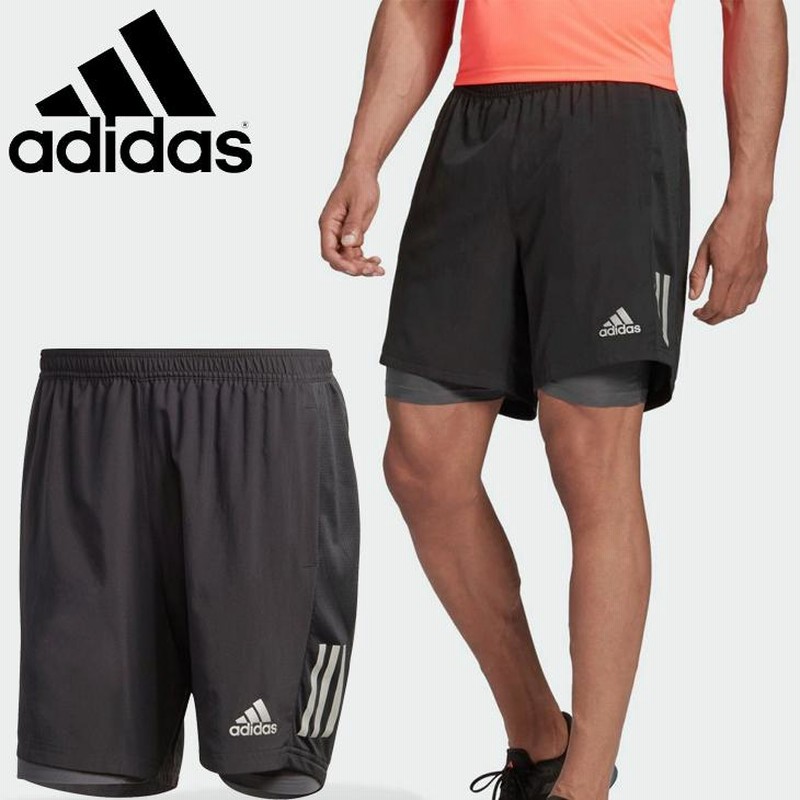 ランニングパンツ 5インチ 7インチ メンズ adidas アディダス オウンザラン 2 in 1 ショーツ(インナータイツ付)/スポーツウェア  ハーフパンツ 黒 /IPZ40-FS9809 | LINEショッピング