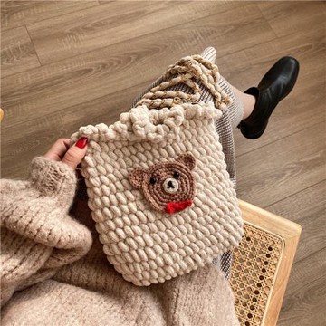 手工編織包包diy材料包手織毛線自制小熊手提包成品斜挎編織女包