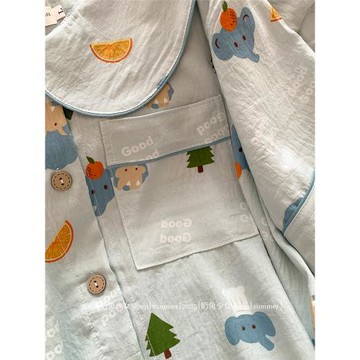 2025年新款卡通大象睡衣女款夏季棉綢薄款娃娃領短袖三件套家居服