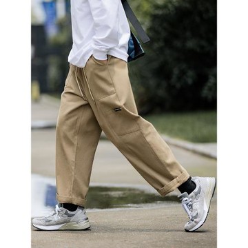 九木町直筒工裝褲男春季新款復古拼接貼袋休閑褲機能帥氣學生長褲