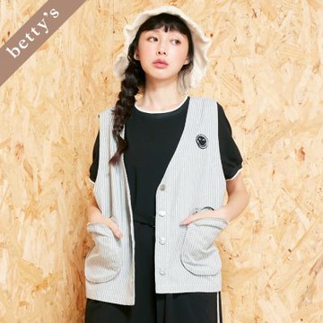 betty’s貝蒂思 拉鍊口袋笑臉條紋牛仔背心(灰色)