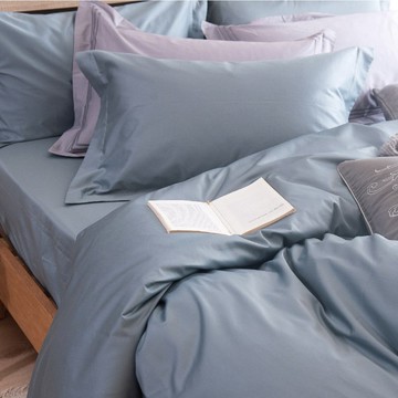 DR6000柔霧藍 100支頂級長絨棉 床包枕套/床包被套組 台灣製