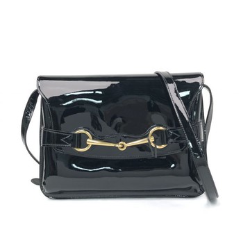 gucci 黑色 bright bit 金扣漆皮肩背包