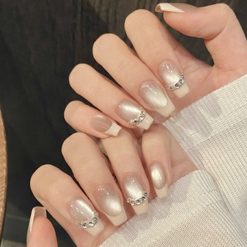 🏆 純手工 24H🏆閃鉆玻璃珠貓眼 氣質 簡約 短款 穿戴甲 指甲貼片 美甲貼片   指甲貼 指甲片