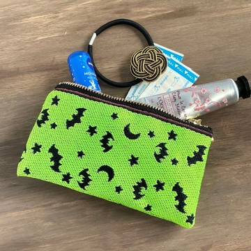 【蝙蝠】榻榻米襯邊 扁平迷你收納包 零錢包 卡片夾 蝙蝠 哥德蘿莉 萬聖節 螢光色系 黑