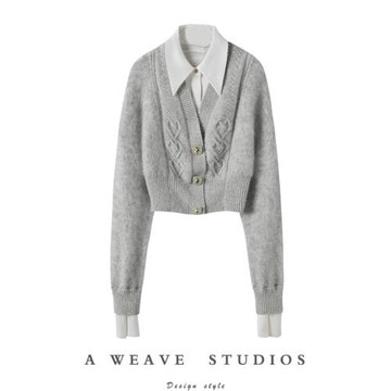 忍不住自留~100%純山羊絨毛衣女短款法式復古V領開衫外套