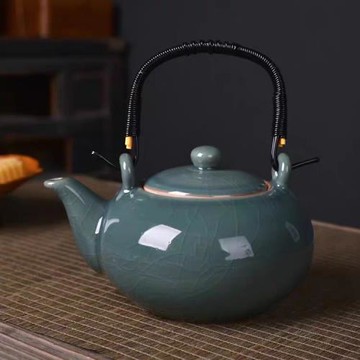 大容量陶瓷茶壺功夫茶具泡茶壺酒店餐館用提梁壺整套一壺六杯