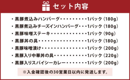 AS-733 鹿児島県産 黒豚 簡単調理 おかずセット（レンジ対応）ハンバーグ 豚丼 中華丼 豚味噌 カレー レンジ 簡単 調理