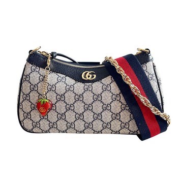 Gucci Ophidia GG Supreme 帆布草莓墜飾手提/斜背包（735132-藍）-廠商直送