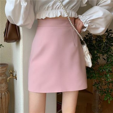 大碼時尚百搭法式粉色半身裙女春夏新款小個子高腰顯瘦a字短裙子