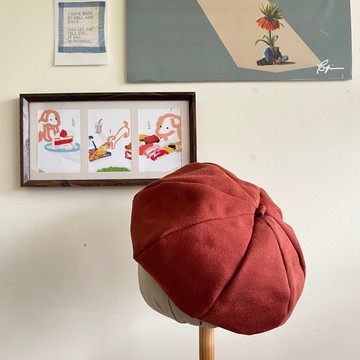 糸文 麂皮貝雷帽-南瓜橘