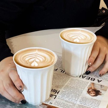。ins澳白陶瓷咖啡杯創意豎紋陶瓷杯咖啡對杯拉花杯設計感拿鐵杯