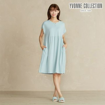 YVONNE 以旺傢飾 莫代爾棉V領連袖洋裝-湖水綠